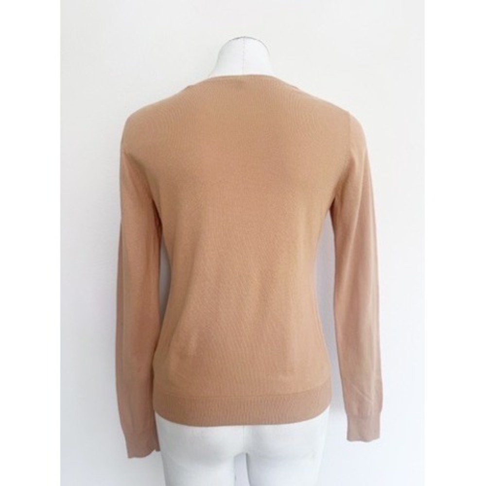 Margaret O'Leary Fitted Organic Cotton Crew Neck Sweater Tan Camel Small - Picture 2 of 5